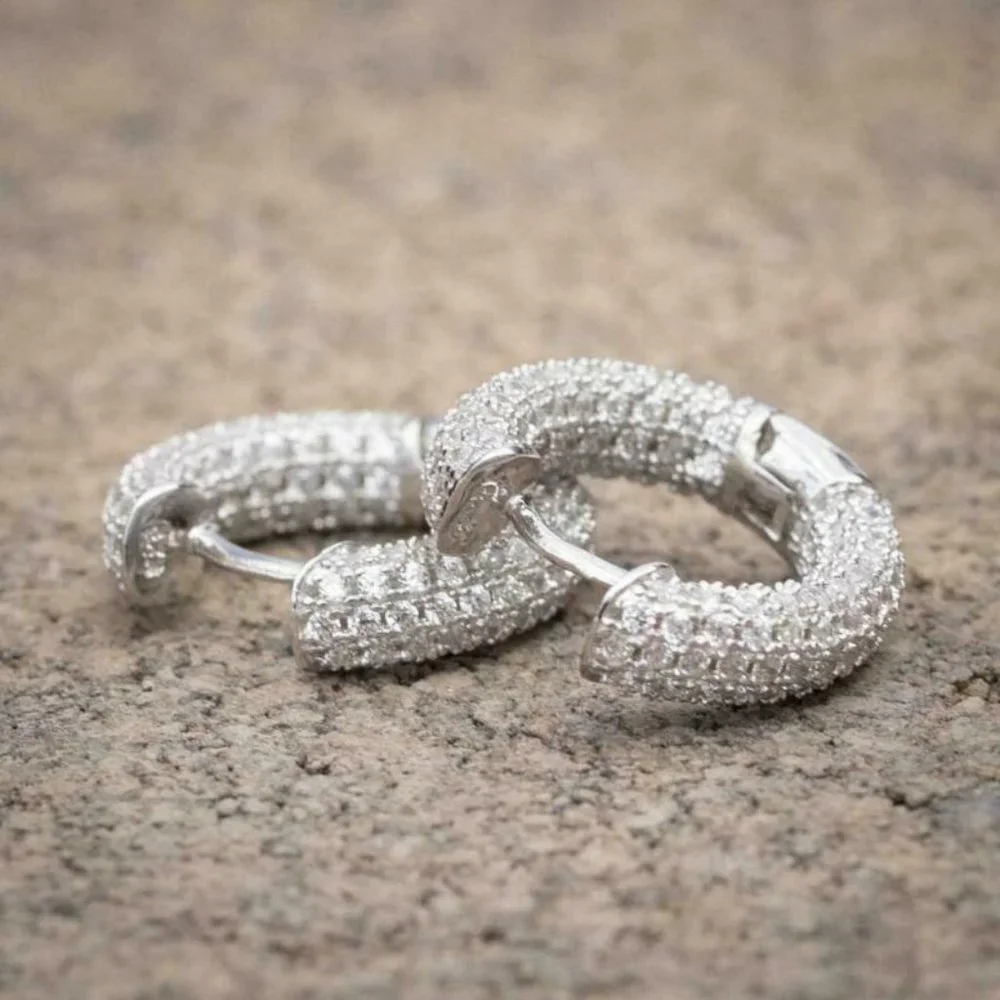 New Beautiful 14k Gold Over Sterling Silver Diamond Huggie Studs
